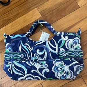 Vera Bradley Gabby Blue & Green Floral Tote Bag. New zippers,4 outside pockets